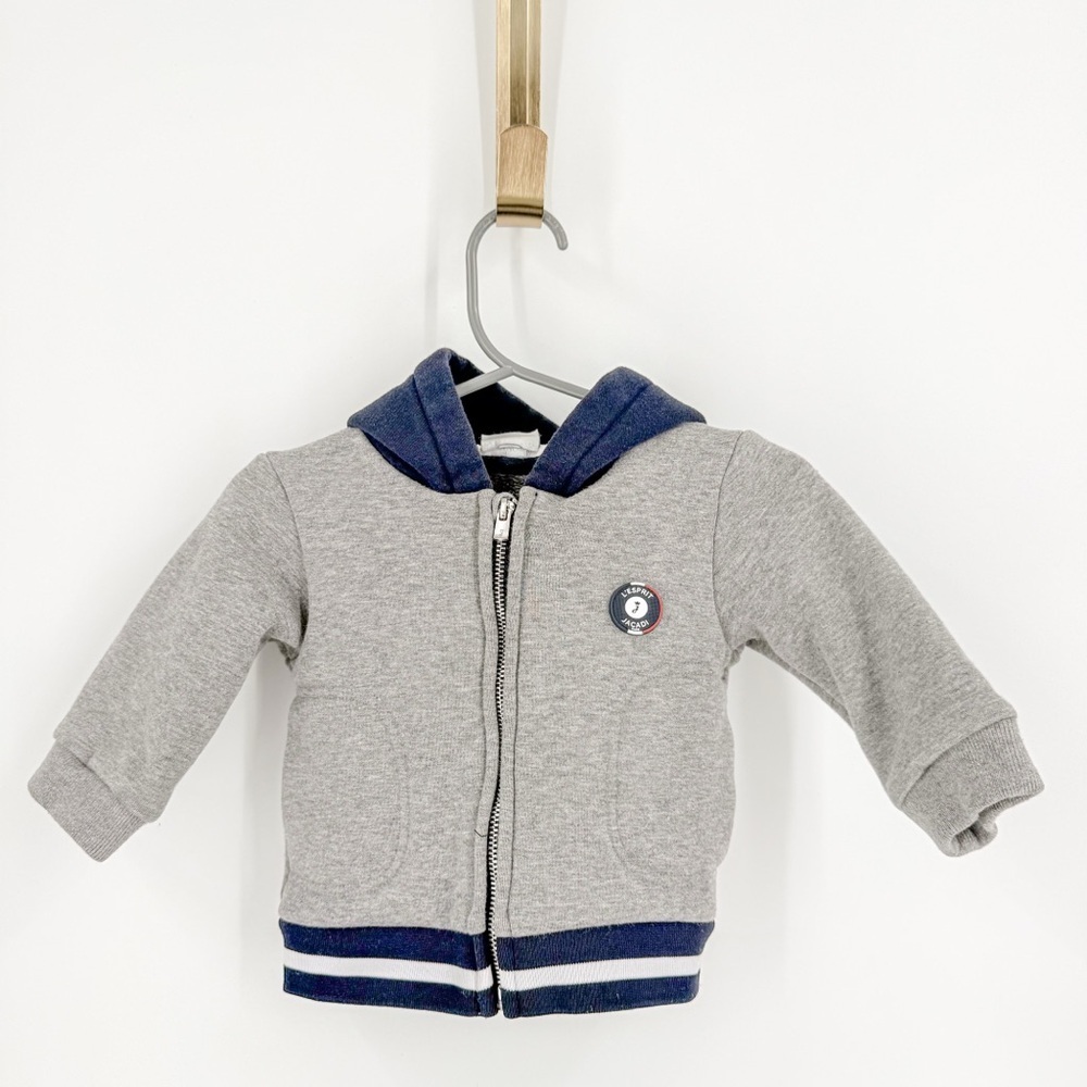 Jacadi Gray and Blue Zip-Up Hoodie Sweatshirt
